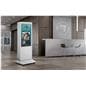 Double-sided digital vertical touchscreen kiosk with being showcased in a college facility