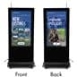 Double-sided digital vertical touchscreen kiosk with examples of front and back unit displaying custom Wallboard made content for real estate agency