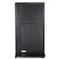 Digital display advertising floor stand showing a back image of the digital unit where the ports are located as well as a lockable access panel for maintenance 