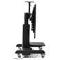 Motorized double screen floor standing with a side angle of the TV stand