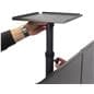 Motorized double screen floor standing with adjustable media player platform located on top of the unit