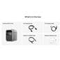 Rechargeable power supply comes with included kit that includes AC charging cable, car charging cable, and solar cables