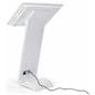 White touch screen monitor kiosk features a sleek metal design