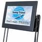 Digital screen brochure stand shown with content