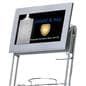 Digital signage video literature rack shown with multimedia