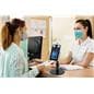 Adjustable countertop temperature screening device senses temps up to 107 degrees F
