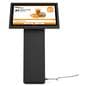 Horizontal touch screen display floor stand invites customers and patrons to interact with the screen