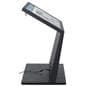 Touch screen interactive kiosk showcasing its sleek slanted side angle