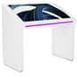 Edge lit horizontal touch screen kiosk with front LED strip on pink color mode