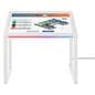 Edge lit horizontal touch screen kiosk with front LED strip showing an interactive wayfinding graphic