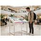 Edge lit horizontal touch screen kiosk being utilized in a mall setting as a wayfinding application