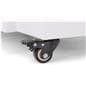 Product display shelves with locking and rolling caster wheels 