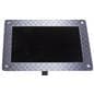 Digital poster pedestal stand includes printed diamond plate frame