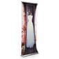 3D layered roll up banner stand features dual retractable panels