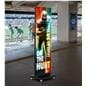 Foldable LED poster with the poster being used within a football stadium in its full display orientation
