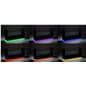 Glass showcase counter with color changing toe-kick lights