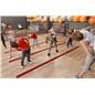Red vinyl floor tape marking rows