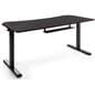 Adjustable computer desktop features steel matte black t-leg base 
