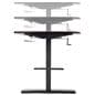 Adjustable computer desktop with black melamine tabletop and powder coated frame
