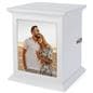 White card box with photo frame and metal latch closure 