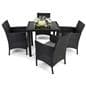 5 Piece rattan outdoor dining set with grey padded cushions