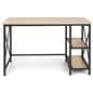 Wood and steel desk with steel foot bar across back