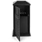 Aluminum outdoor dome trash receptacle has front open swing door