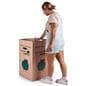 Disposable cardboard trash bin has side handles 
