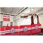 Indoor stretch fabric café barrier with rounded corners