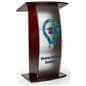 Contemporary lectern with custom curved panel with UV Digital Printing