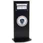 Custom floating standoff sign stand with 14" W x 8.5" H acrylic sign