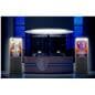 Illuminated poster floor stand in lobby