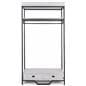 Farmhouse industrial clothing rack has a shelf depth of 16 inches