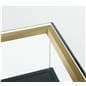 Retail glass display counter with tempered glass and luxury gold accents