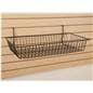 Wire basket assembly on maple-colored slatwall