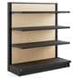 black and wood grain retail shelving