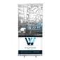 Budget narrow base retractable banner stand measures 80 inches tall