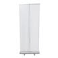 Budget narrow base retractable banner stand measures 80 inches tall 