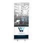 Budget narrow base retractable banner stand measures 33 inches wide 