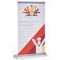 Standard tabletop retractable banner stand with silver base
