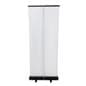 Budget narrow base retractable banner stand measures 80 feet tall