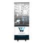 Budget narrow base retractable banner stand with personalized stay flat vinyl panel
