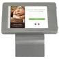 Silver iPad enclosure floor stand with rounded edge design 