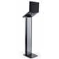 Black and silver customizable tablet info kiosk with integrated cable management