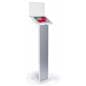 Silver and white iPad panel kiosk with sturdy base
