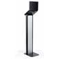Black and silver brandable tablet kiosk with secure reinforced steel base