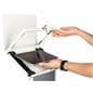 White  iPad kiosk with panel with horizontal device landscape orientation