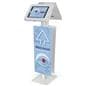 Adjustable branded dual tablet floor stand with horizontal and vertical display options