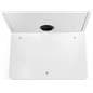 White iPad floor stand kiosk with 3 holes in base for bolting to floor