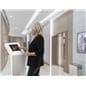 White iPad floor stand kiosk for guest check-in, wayfinding, or product information